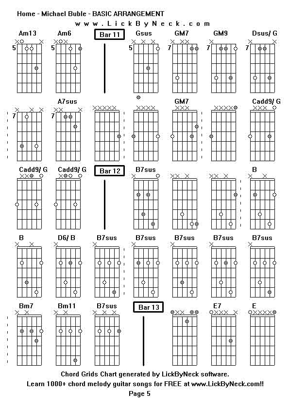 Chord Grids Chart of chord melody fingerstyle guitar song-Home - Michael Buble - BASIC ARRANGEMENT,generated by LickByNeck software.